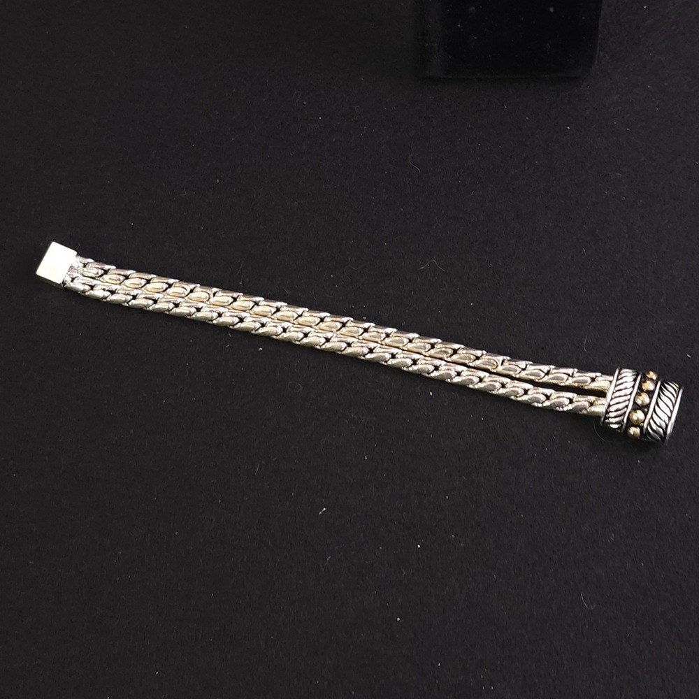 Double Chain Bracelet Magnet Closure, Multi Metal Rope Barrel Design - Picture 5 of 5